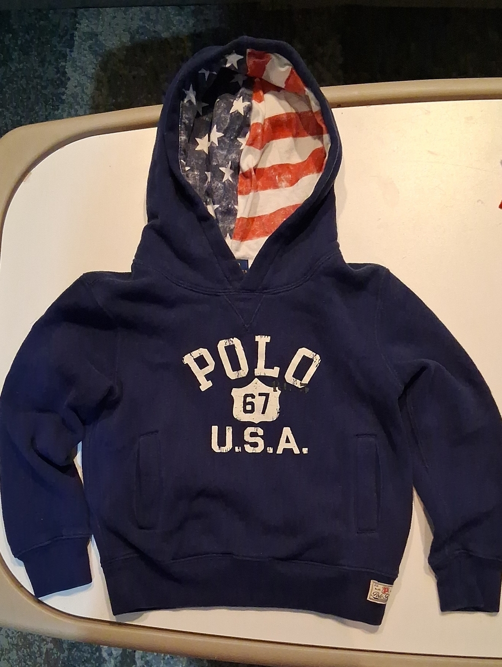 Polo by Ralph Lauren Kids Navy USA Graphic Hoodie with Flag-Lined Hood